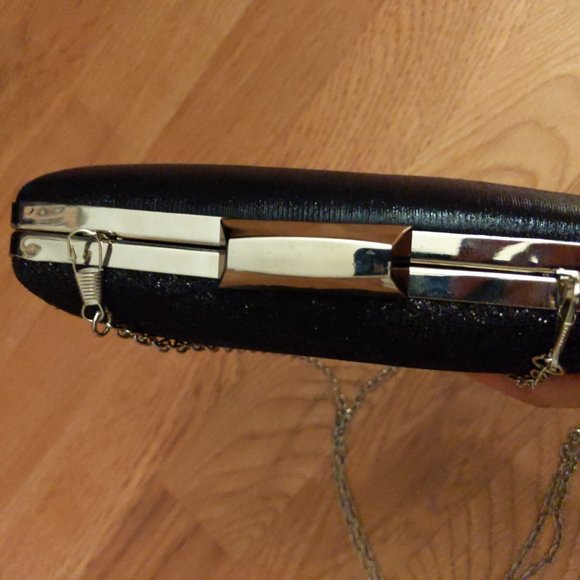 Black sparkle glitter silver chain purse clutch - Picture 3 of 8